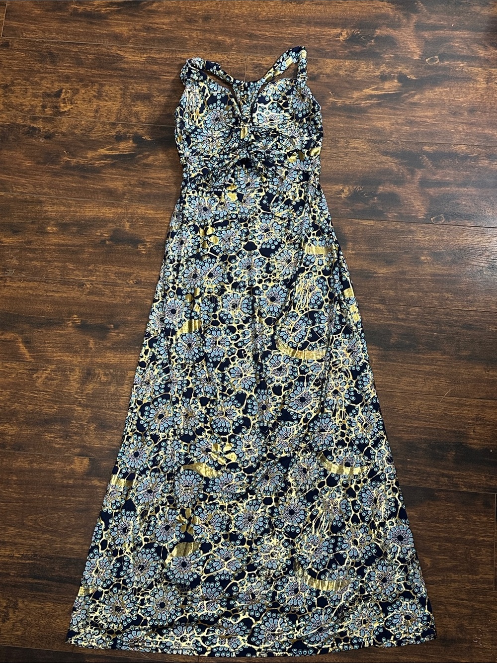 πIndia Boutique Navy and Yellow Floral Racerback Maxi Dressβ¨ - Picture 10 of 11